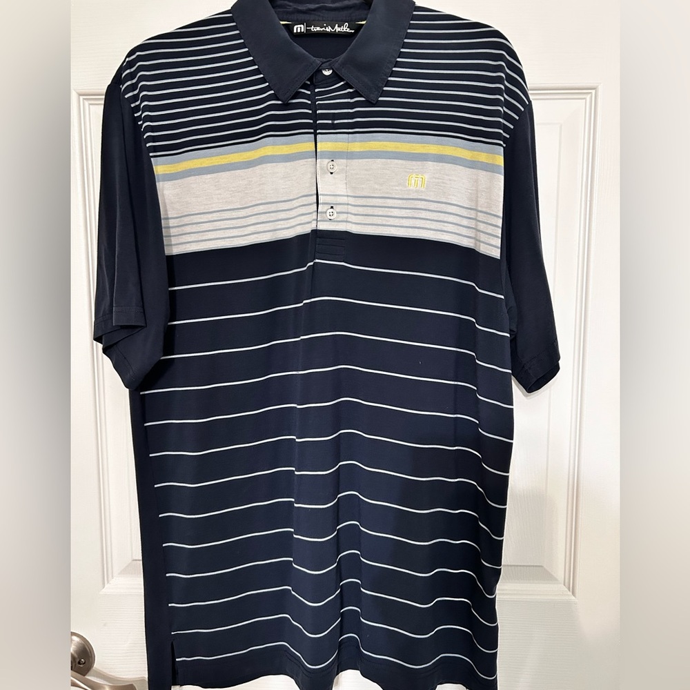 Travis‎ Mathew Navy Light Blue Yellow Polo size L